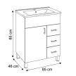 Viva STYLE Karina 85 lábon álló fürdőszobabútor 3 fiókos Sanovit ATRIA 9085 mosdóval 85 x 45,5 cm JOBBOS FIÓK