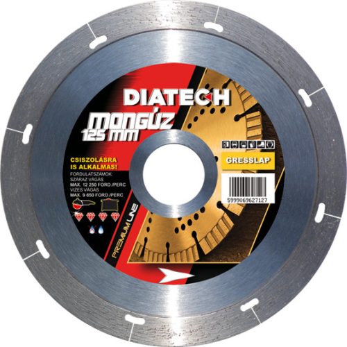 DIATECH MONGÚZ 125x22,2x5 mm GYÉMÁNTVÁGÓ KORONG GRES/GRÁNIT/KERÁMIA