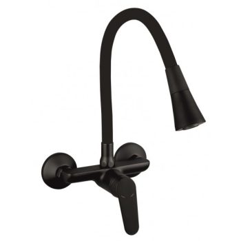   Inter Ceramic ICF 5108152B 7789 LINNI BLACK MATT fali mosogató csaptelep flexibilis kifolyóval, fekete