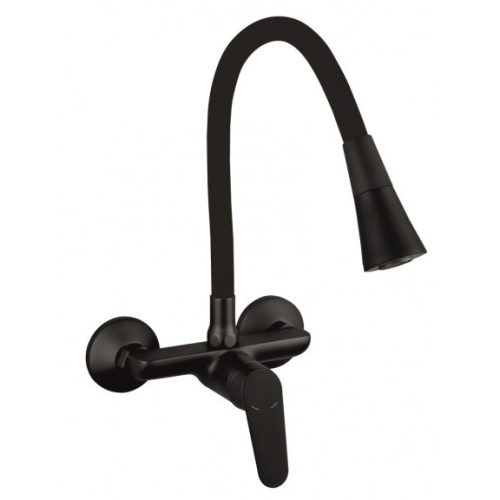 Inter Ceramic ICF 5108152B 7789 LINNI BLACK MATT fali mosogató csaptelep flexibilis kifolyóval, fekete