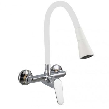   Inter Ceramic ICF 5108152W 7789 LINNI WHITE MATT fali mosogató csaptelep flexibilis kifolyóval, bézs-króm