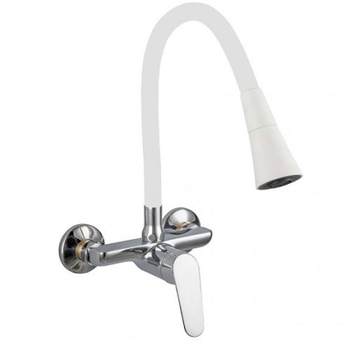 Inter Ceramic ICF 5108152W 7789 LINNI WHITE MATT fali mosogató csaptelep flexibilis kifolyóval, bézs-króm