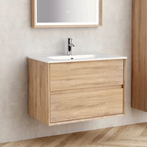 Inter Ceramic ICP 7945WOODEN 9010-13 fa színű fali alsóbútor, 7945 műmárvány mosdóval 81x46,3x56,9 cm