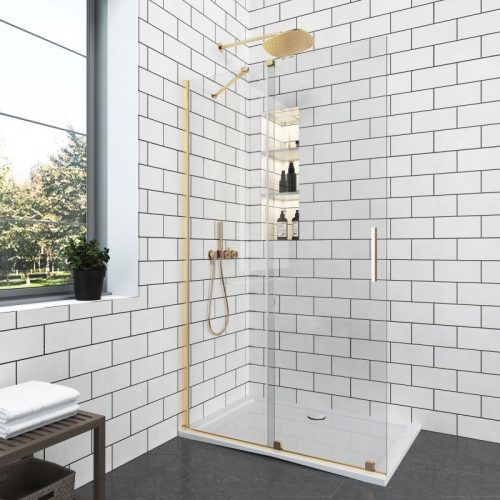 Inter Ceramic ELGIO BRUSH GOLD 120 cm tolós WALK-IN zuhanyfal átlátszó, szálcsiszolt arany "A"