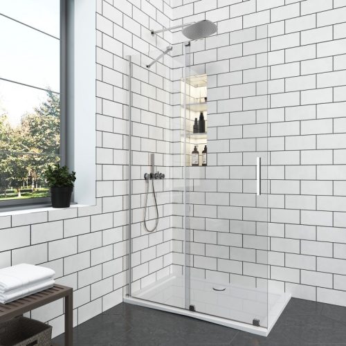 Inter Ceramic ELGIO CHROME 90 cm tolós WALK-IN zuhanyfal átlátszó, króm "A"