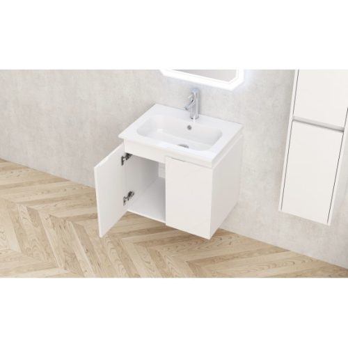 Inter Ceramic ICP BG 6046W LINES fényes fehér fali alsóbútor, 5955 műmárvány mosdóval 60x45x55 cm