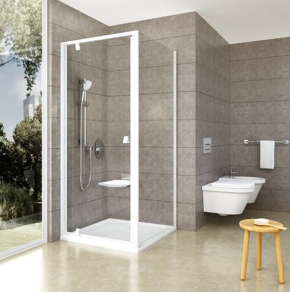 Ravak Pivot PDOP1 + PPS Szögletes nyílóajtós zuhanykabin, Fehér kerettel, 190 cm magas