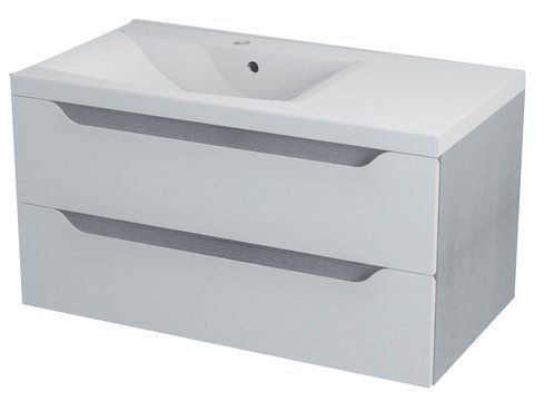 Sapho Wave II mosdótartó szekrény 90 x 45 x 48 cm, fehér / ezüst tölgy, balos (WA094L)