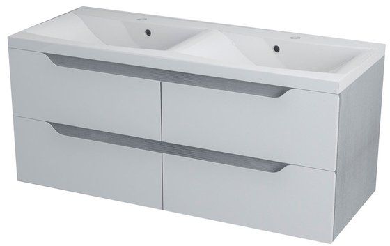 Sapho Wave II mosdótartó szekrény 120 x 50 x 48 cm, fehér / ezüst tölgy (WA122)