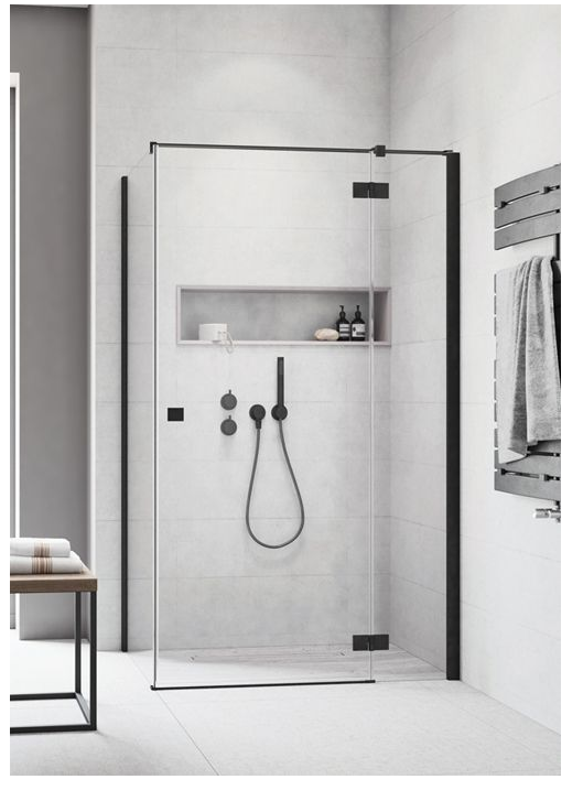 Radaway Essenza New Black KDJ szögletes nyílóajtós zuhanykabin; ajtó 80 / 90 / 100 / 110 / 120 cm + oldalfal 70 / 75 / 80 / 90 / 100 / 110 / 120 cm, 200 cm magas