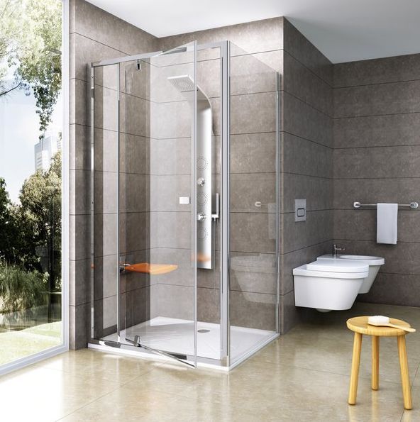 Ravak Pivot PDOP2 + PPS Szögletes nyílóajtós zuhanykabin, Króm kerettel, 190 cm magas