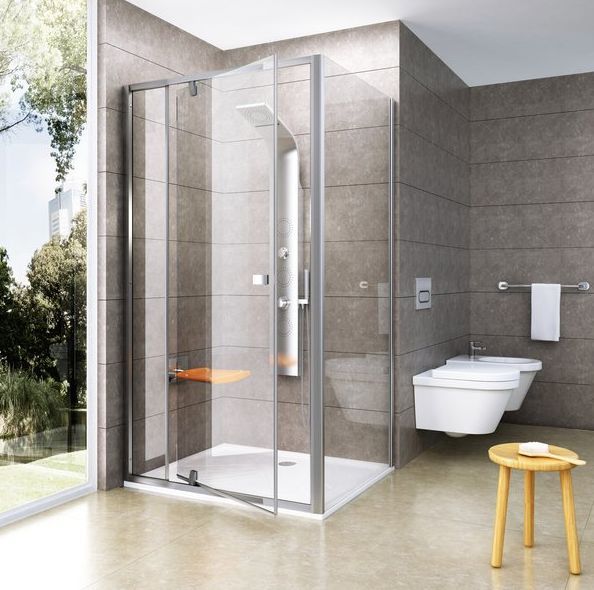 Ravak Pivot PDOP2 + PPS Szögletes nyílóajtós zuhanykabin, Szatén kerettel, 190 cm magas